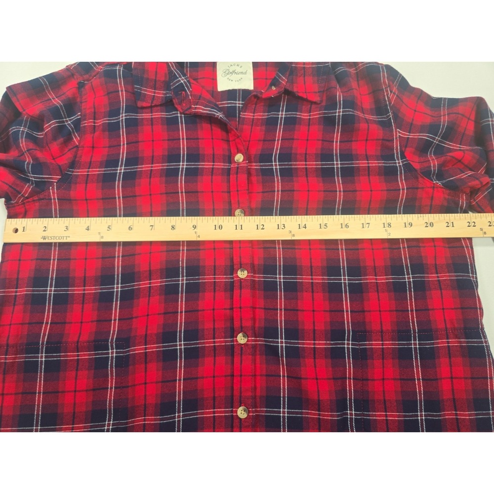 Jach's Girlfriend Cozy Flannel Shirt Red Plaid Long Sleeve Sz L Hand Pockets - Picture 3 of 8